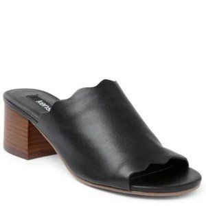 Kensie Maddie Slip-on Leather Block Heeled Scalloped Sandals - Black Sz 9